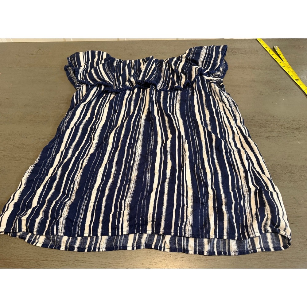 Faded Glory Navy Blue White Striped Ruffle Off Shoulder Blouse XXL 20 Rayon Boho